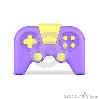 Realistic 3d icon purple yellow video game joystick vector illustration. Gamepad console controller Vector Illustration