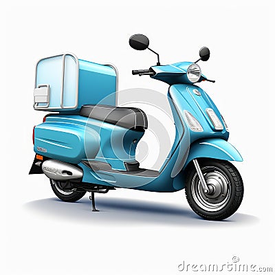 Realistic 3d Illustration Of Blue Scooter With Box - Architectural Illustrator Stock Photo