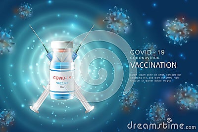 Realistic 3D injection vaccine syringes for Coronavirus COVID-19 global epidemic flu disease background image Vector Illustration