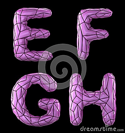 Realistic 3D letters set E, F, G, H made of low poly style. Collection symbols of low poly style pink color plastic Stock Photo