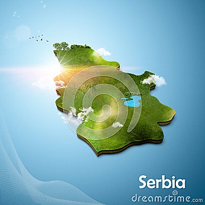 Realistic 3D Map of Serbia Stock Photo