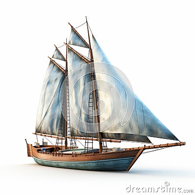Realistic 3d Model Sailing Boat With Varied Brushwork Techniques Stock Photo