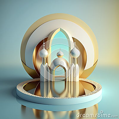 Realistic 3d modern islamic background of futuristic mosque with podium scene and stage for product display Stock Photo