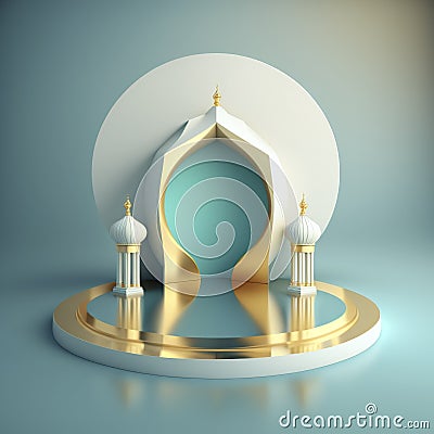 Realistic 3d modern islamic background of futuristic mosque with podium scene and stage for product display Stock Photo