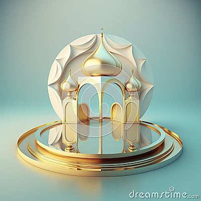 Realistic 3d modern islamic background of futuristic mosque with podium scene and stage for product display Stock Photo