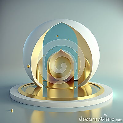 Realistic 3d modern islamic background of futuristic mosque with podium scene and stage for product display Stock Photo