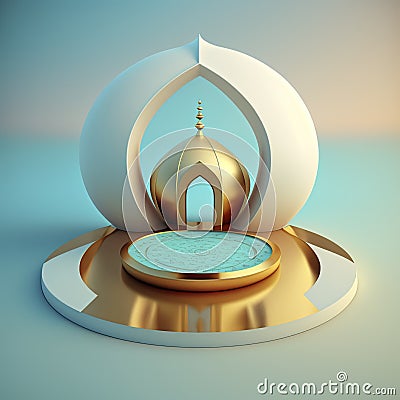 Realistic 3d modern islamic background of futuristic mosque with podium scene and stage for product display Stock Photo