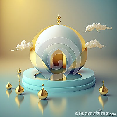 Realistic 3d modern islamic background of futuristic mosque with podium scene and stage for product display Stock Photo