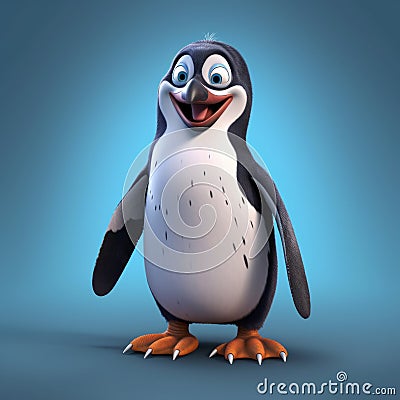 Realistic 3d Penguin Illustration On Blue Background Cartoon Illustration