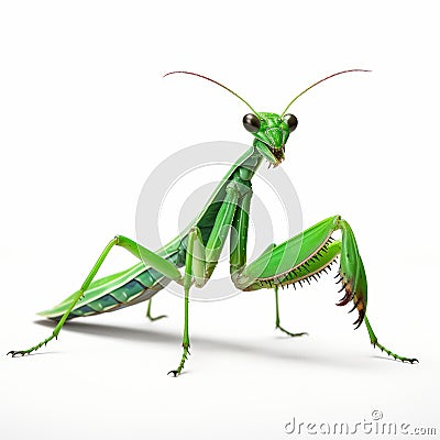 Realistic 3d Praying Mantis On White Background - Mark Seliger Style Stock Photo