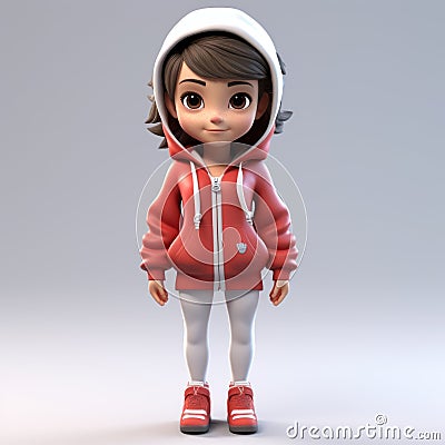 Realistic 3d Render Of Cartoon Girl Nancy In Hoodie And Sneakers Stock Photo