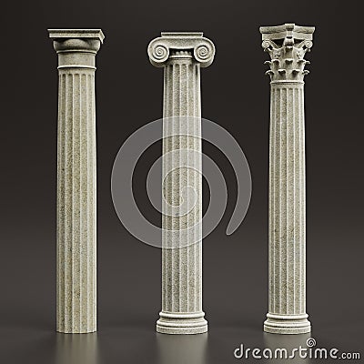 3d Render of Columns Doric, Ionic and Corinthian Stock Photo
