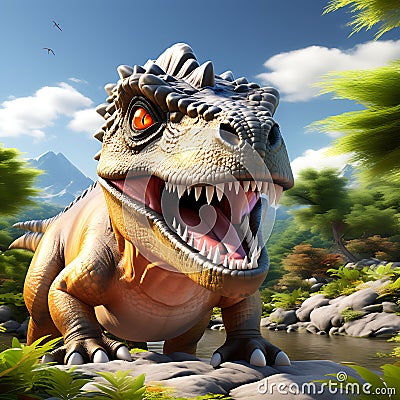 Realistic 3D Render: Dinosaur in Striking Detail Stock Photo