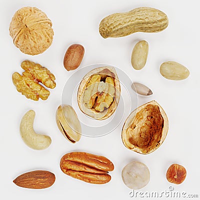 3D Render of Nuts Collection Stock Photo