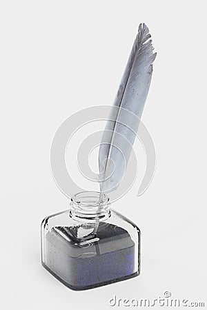 3D Render of Quill with Inkpot Stock Photo