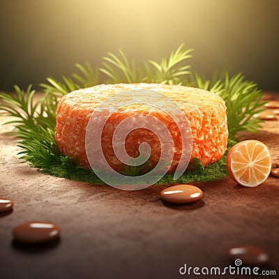 Realistic 3d Render Of Salmon Cake With Soft Focus Lens Stock Photo