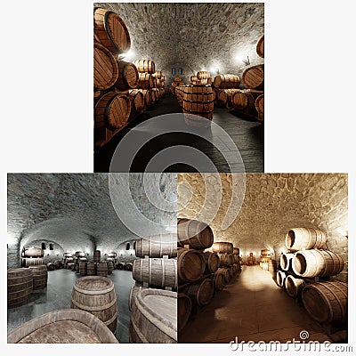 3D Render of Wine Cellars Stock Photo