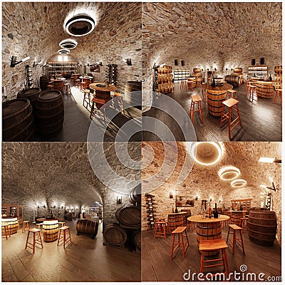 3D Render of Wine Resturants Stock Photo