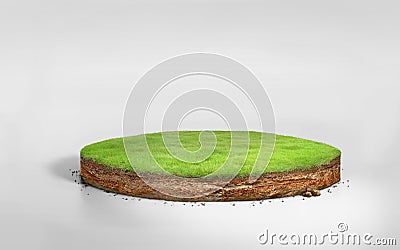 Realistic 3D rendering circle cutaway terrain floor with rock isolated on white Stock Photo