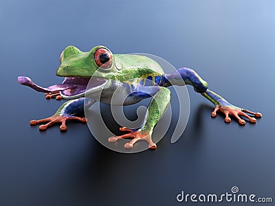 3D rendering of a realistic red-eyed tree frog with its tongue o Stock Photo