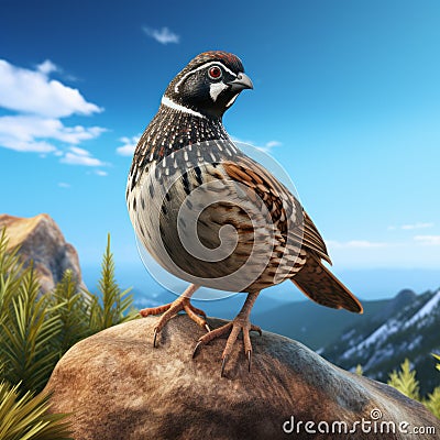 Realistic 3d Rendering Of Pheasant Sitting On Mountain Rock Stock Photo