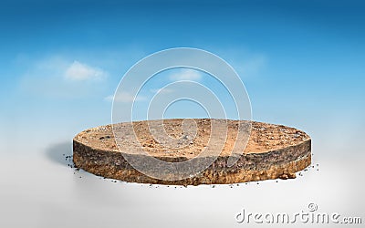 3D rendering circle soil ground cross section with earth land on blue sky Stock Photo