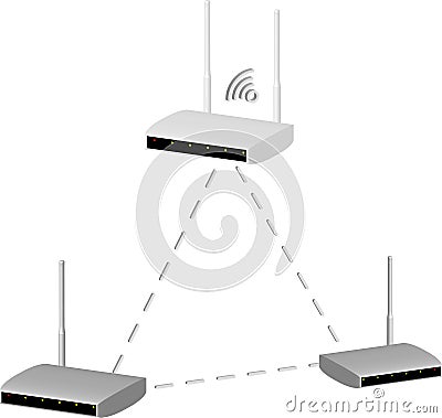 Realistic 3D routers networked on a transparent background with a wifi symbol, isolated Stock Photo