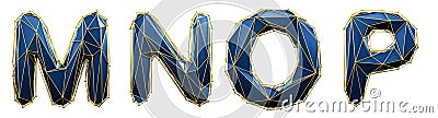 Realistic 3D set of letters M, N, O, P made of low poly style. Collection symbols of low poly style blue color glass Stock Photo
