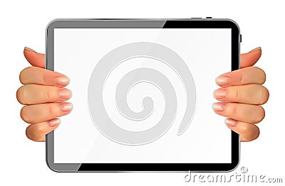 Realistic 3D Silhouette of hand with TabletPc with Blank Screen. Vector Illustration Vector Illustration