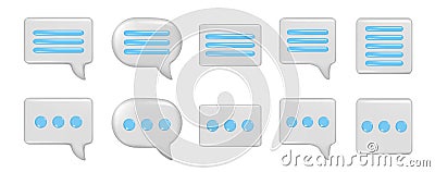Realistic 3d speech bubble text, message box, chatting box with blue lines and dots. Decorative 3d element, chat dialogue icon, Vector Illustration