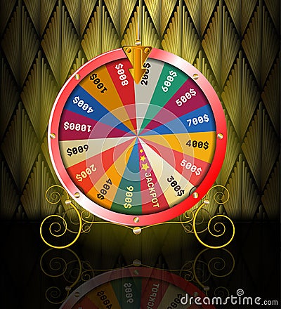 Realistic 3d spinning fortune wheel, lucky roulette Cartoon Illustration
