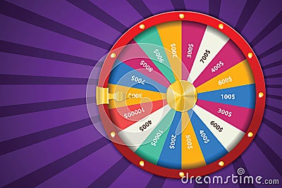 Realistic 3d spinning fortune wheel, lucky roulette vector illustration. Vector Illustration