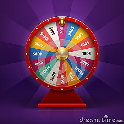 Realistic 3d spinning fortune wheel, lucky roulette vector illustration Vector Illustration