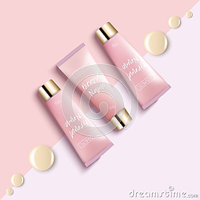 Realistic 3D template design cosmetics packaging. Vector Illustration