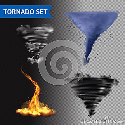 Realistic 3d Tornado Set Vector Illustration