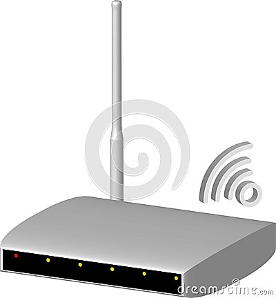 Realistic 3D white router on transparent background with wifi symbol, isolated Stock Photo