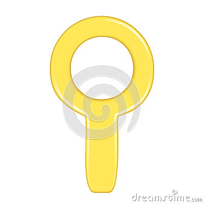 Realistic 3d yellow search icon, loupe search. Decorative magnifier 3d element, research icon, magnifying glass symbol. Abstract Vector Illustration
