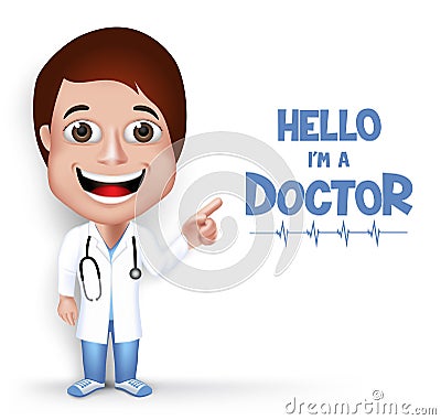 Realistic 3D Young Friendly Female Professional Doctor Medical Character Vector Illustration