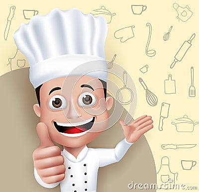 Realistic 3D Young Friendly Professional Chef Cook Character Stock Photo
