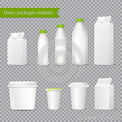 Realistic Dairy Packaging Transparent Set Vector Illustration