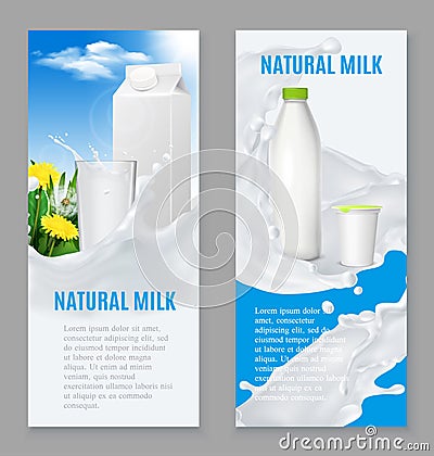 Realistic Dairy Products Banners Vector Illustration