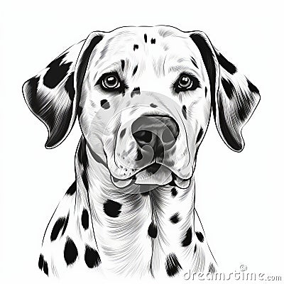 Realistic Dalmatian Dog Head Drawing - Detailed Character Illustration Cartoon Illustration