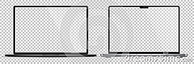 Realistic Darkgrey Notebook with Transparent Screen Isolated. New Laptop. Open Display. Can Use for Project, Presentation. Blank D Vector Illustration