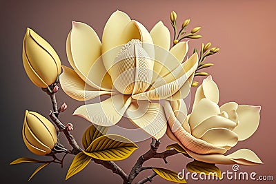 Realistic delicate yellow magnolia. Beautiful spring flower. Generative AI Stock Photo