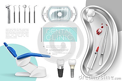 Realistic Dentistry Elements Collection Vector Illustration