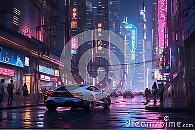 Realistic Depiction of Cyberpunk Landscape For Background Cartoon Illustration