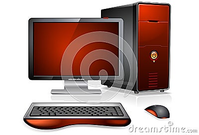 Realistic Desktop Computer Vector Illustration