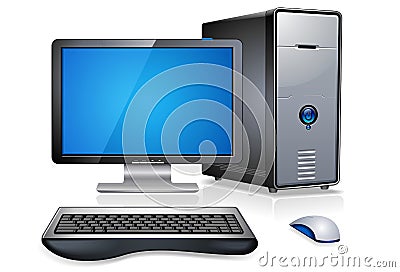 Realistic Desktop Computer Vector Illustration