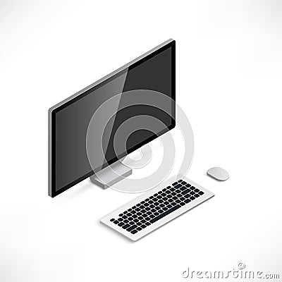 Realistic desktop computer Isometric Vector Illustration