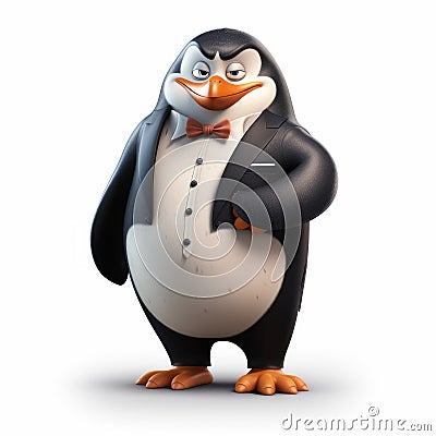 Realistic And Detailed Animated Penguin In Tuxedo Stock Photo